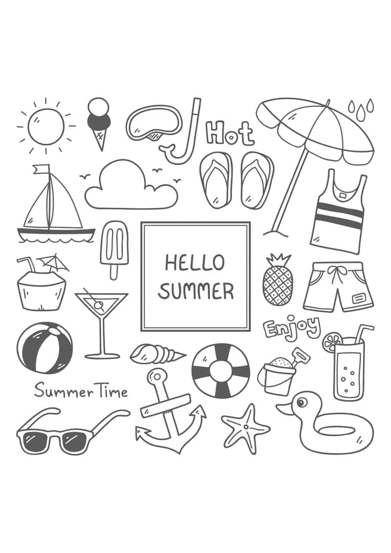 Hello Summer Colouring Sheets